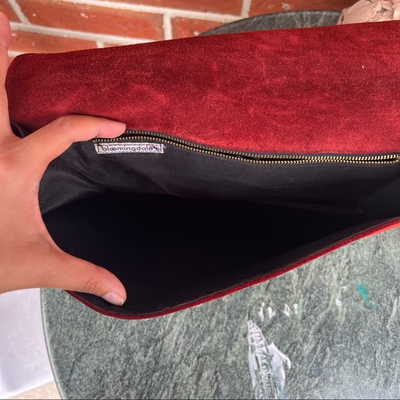 Bloomingdales Genuine Suede/Leather Evening Envelope Burgundy Clutch - Picture 4 of 4